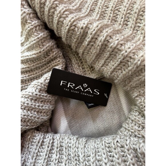 Fraas Gray White Beige Plaid Knit Cowl Neck Blanket Fringed Poncho OS - Picture 11 of 13